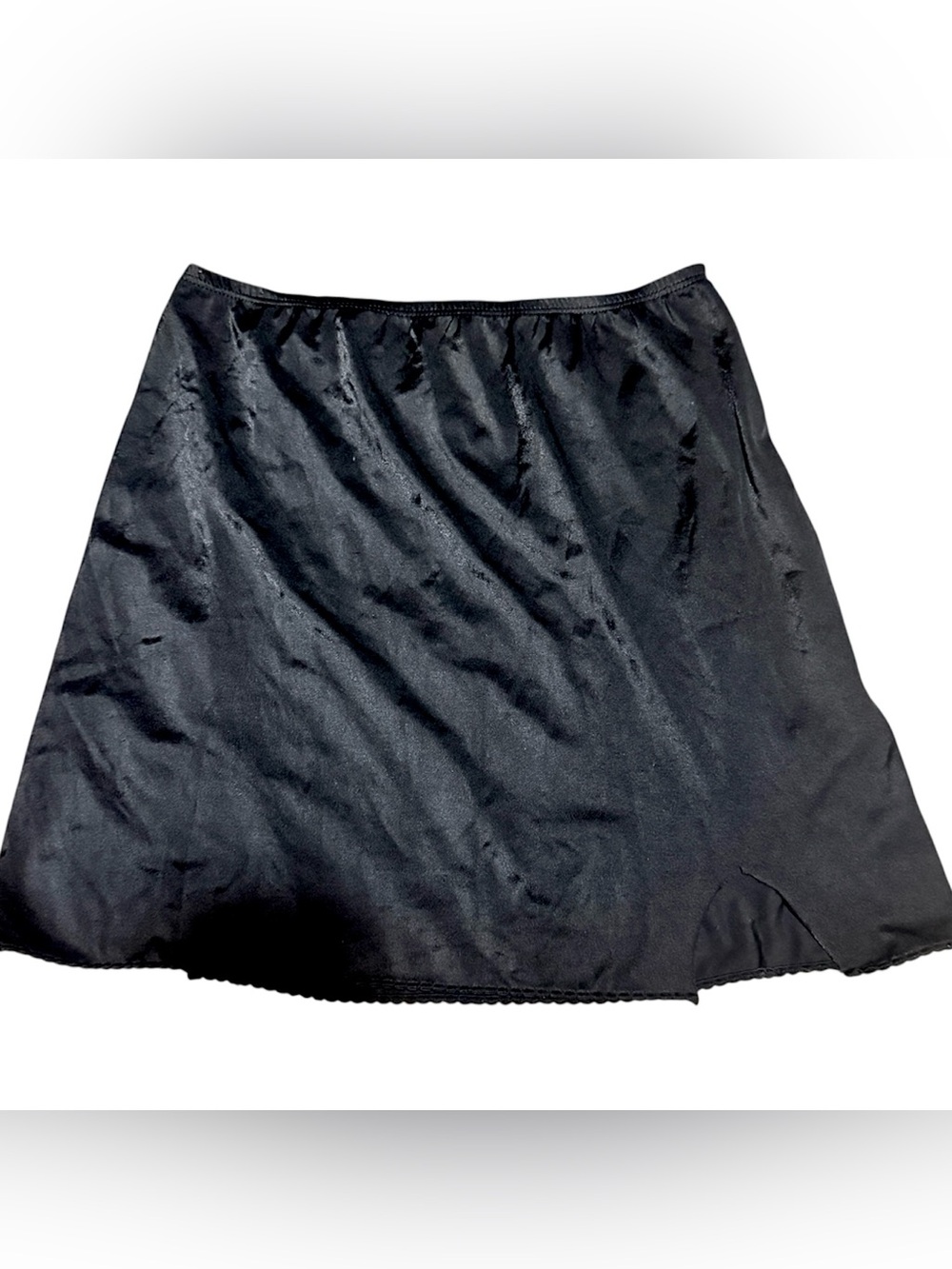 Vintage Black Mini Half Slip with Scalloped Hem, 26” to 34” Elastic Waist, M‎